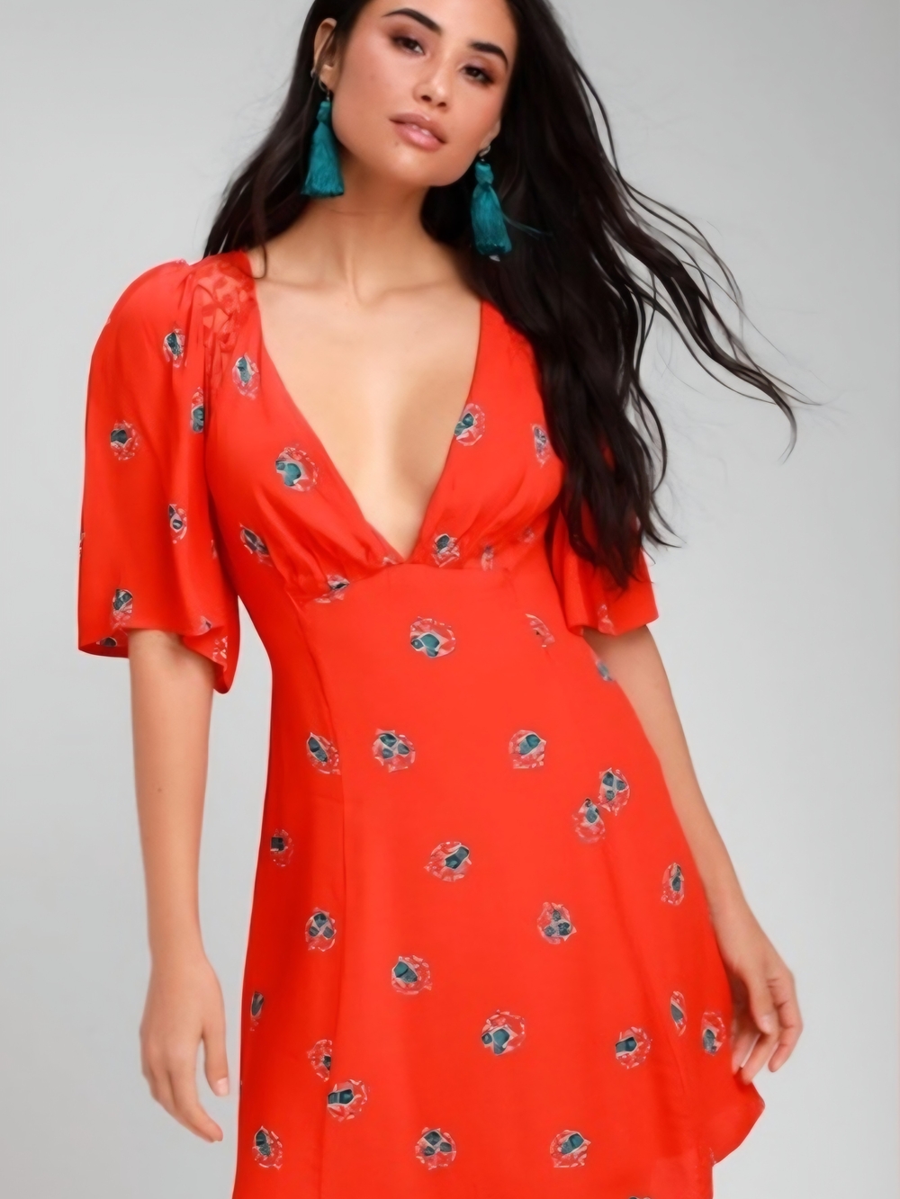 Free People Red Floral-Accent Mini Dress